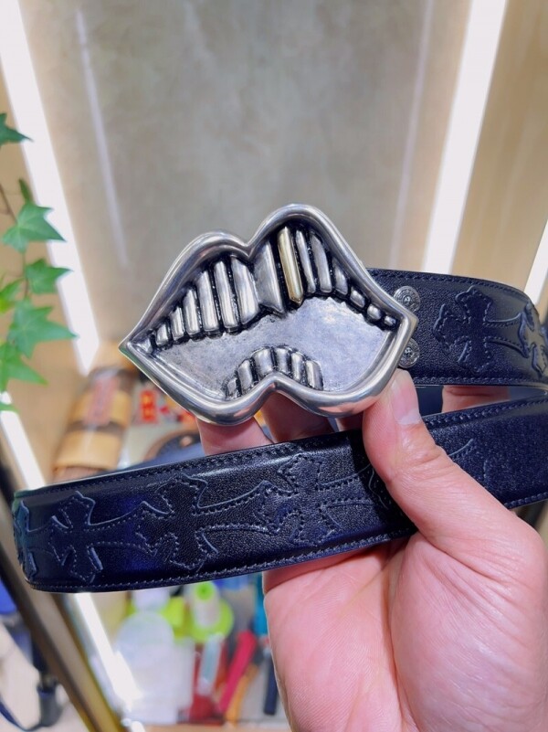 위핑,크롬하츠 Chrome Hearts 클래식 금니 혓바닥 트렌드 빈티지 가죽 밴드 3.8cm