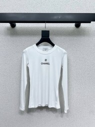 샤넬 CHANEL 클래식 로고 라운드 슬림 긴팔 톱