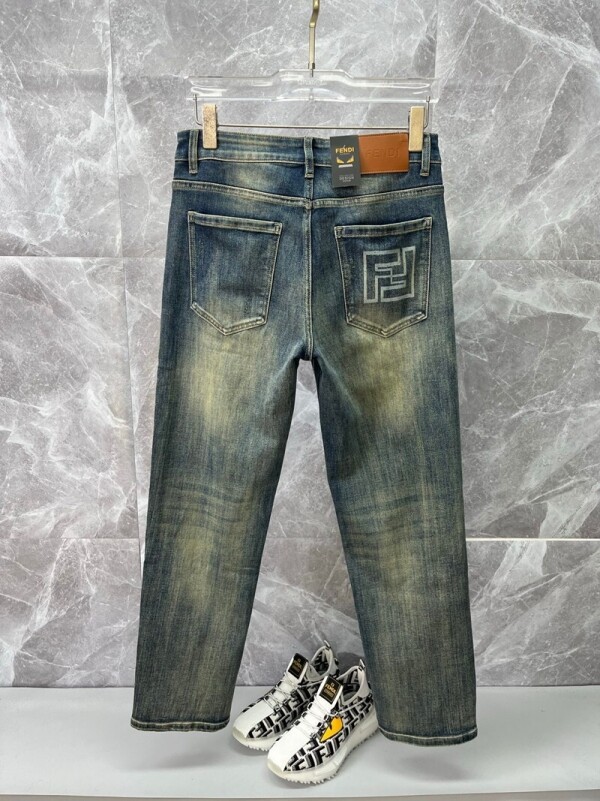 위핑,펜디 FENDI 와이드 워싱 스타일리쉬 남자 청바지