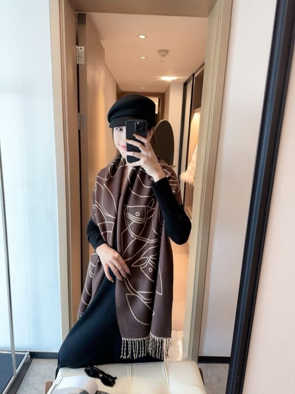 위핑,에르메스 Hermès 로고 자카드 모던 빈티지 캐주얼 스카프