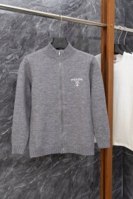 프라다 PRADA 로고 자수 모던 심플 집업 니트 코트 남녀 공용