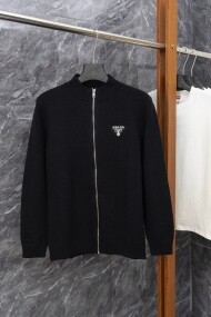 프라다 PRADA 로고 자수 모던 심플 집업 니트 코트 남녀 공용