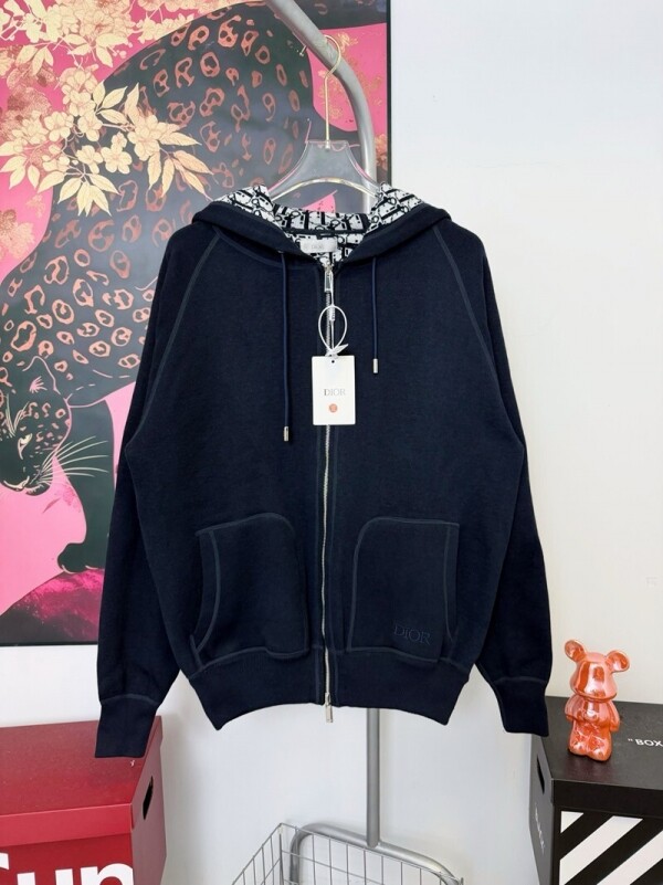 위핑,디올 DIOR 남녀 공용 로고 자카드 캐주얼 후드 니트 카디건