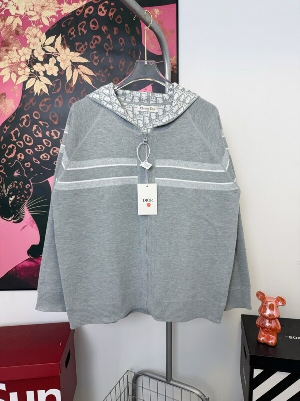 위핑,디올 DIOR 남녀 공용 로고 자카드 캐주얼 후드 니트 카디건