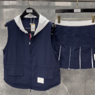 톰브라운 후드 반팔 플리츠 스커트 세트