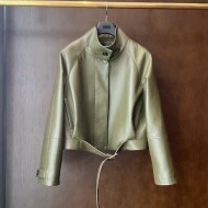 로에베 25FW 나파 램스킨 쇼츠 트렌치코트 카키 S359Y34L69