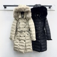  버버리 클래식 로고 버클 벨트 후드 다운 롱패딩