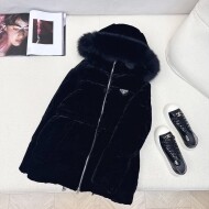 프라다 넥 후드 벨벳 다운 점퍼 폭스 퍼 다운 292214_16AB