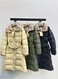 버버리 후드 롱 다운 패딩 90 화이트 오리털
